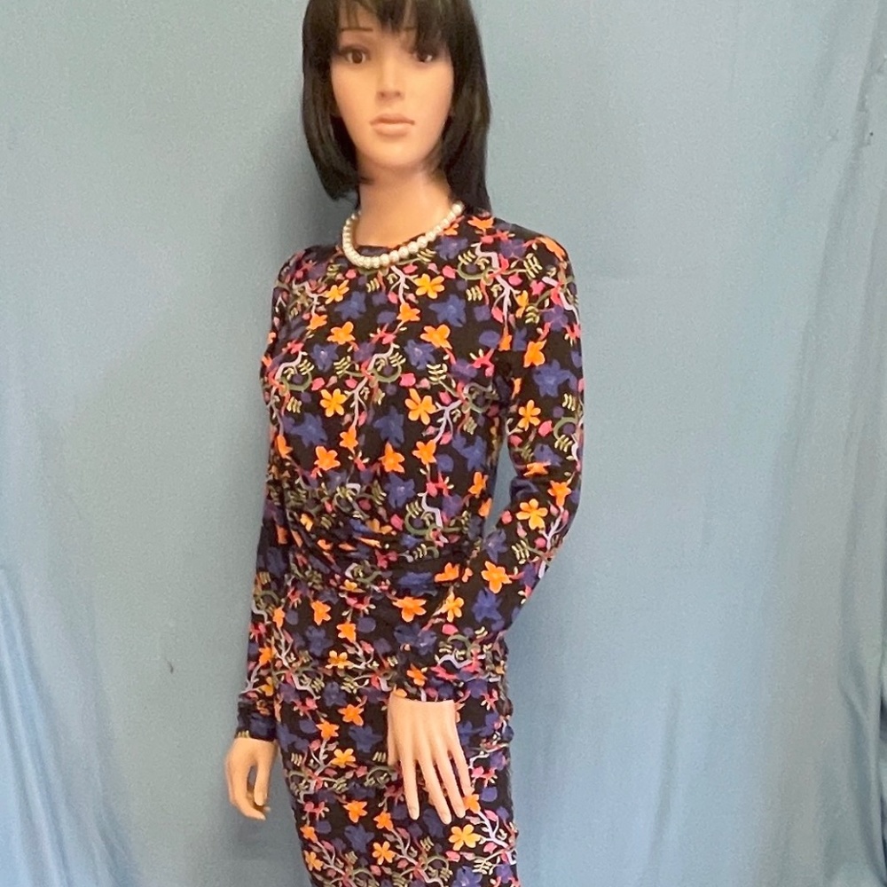ZARA Black and Multicolor Flower‎ Stretch Social Dress Size Small
